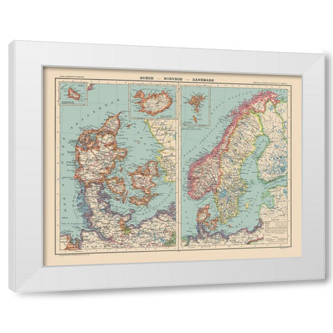 Europe Sweden Norway Denmark - Schrader 1908 White Modern Wood Framed Art Print by Schrader