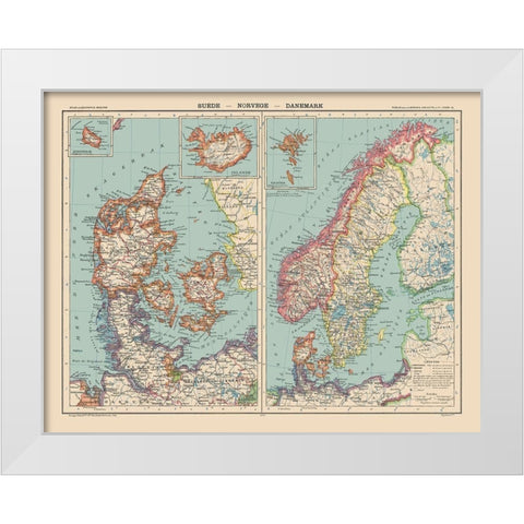 Europe Sweden Norway Denmark - Schrader 1908 White Modern Wood Framed Art Print by Schrader