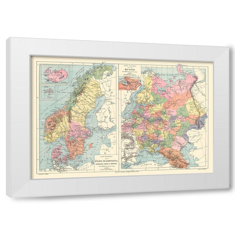 Political Scandinavia Russia Sweden Norway Denmark White Modern Wood Framed Art Print by Drioux