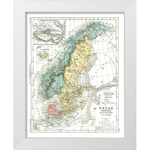 Europe Sweden Norway Denmark - Cortambert 1880 White Modern Wood Framed Art Print by Cortambert