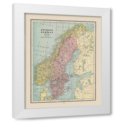 Europe Sweden Norway - Cram 1892 White Modern Wood Framed Art Print by Cram