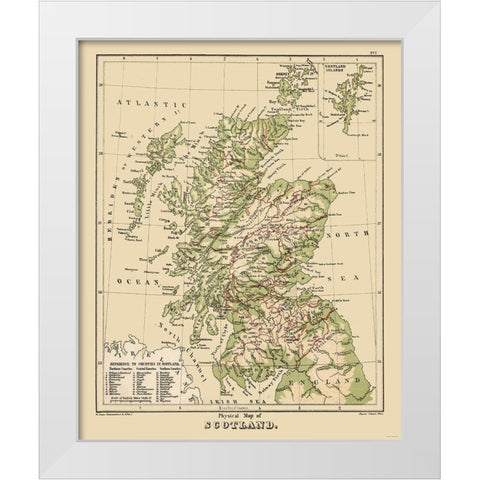 Scotland - Physical Map - Allen White Modern Wood Framed Art Print by Allen