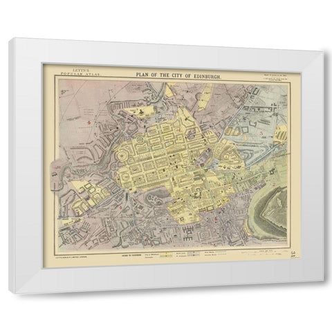 Scotland - Edinburgh - Plan - Letts 1883 White Modern Wood Framed Art Print by Letts