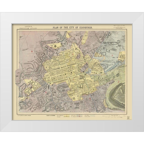 Scotland - Edinburgh - Plan - Letts 1883 White Modern Wood Framed Art Print by Letts