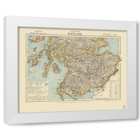 Southern Scotland - Statistical - Letts 1883 White Modern Wood Framed Art Print by Letts