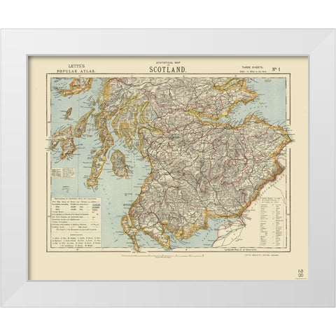 Southern Scotland - Statistical - Letts 1883 White Modern Wood Framed Art Print by Letts