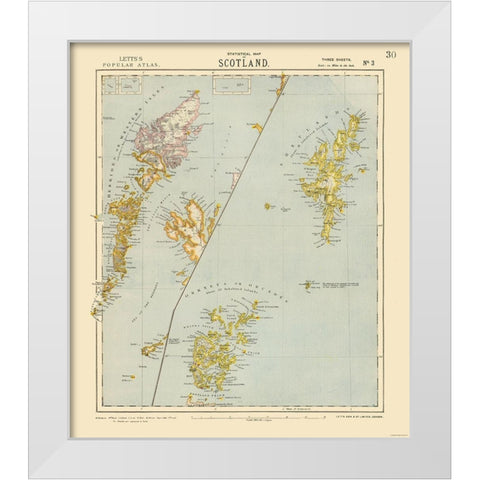 Scotland - Islands - Letts 1883 White Modern Wood Framed Art Print by Letts