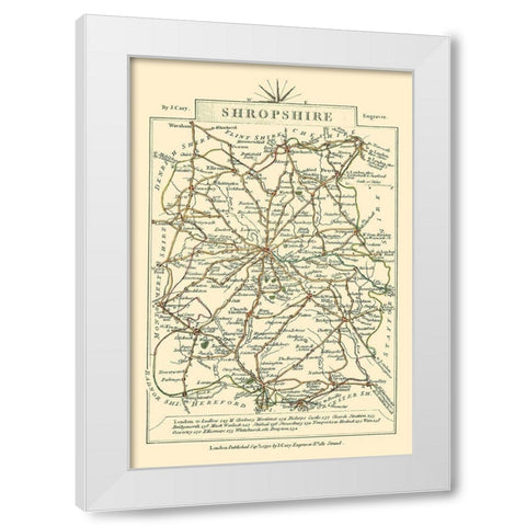Shropshire County England - Cary 1792 White Modern Wood Framed Art Print by Cary