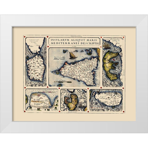 Mediterranean - Ortelius 1587 White Modern Wood Framed Art Print by Ortelius