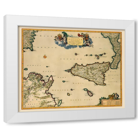 Sicily Italy - Visscher 1681 White Modern Wood Framed Art Print by Visscher