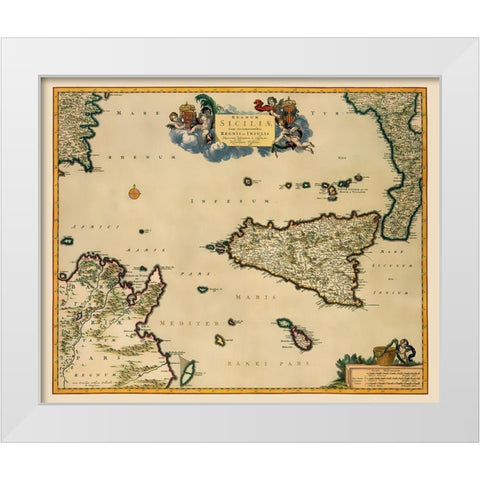 Sicily Italy - Visscher 1681 White Modern Wood Framed Art Print by Visscher