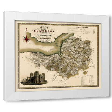 Somerset County England - Greenwood 1820 White Modern Wood Framed Art Print by Greenwood