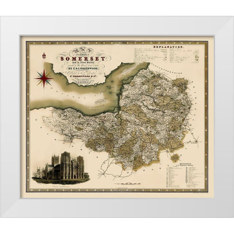 Somerset County England - Greenwood 1820 White Modern Wood Framed Art Print by Greenwood