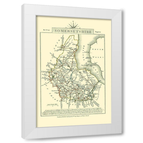 Somersetshire County England - Cary 1792 White Modern Wood Framed Art Print by Cary