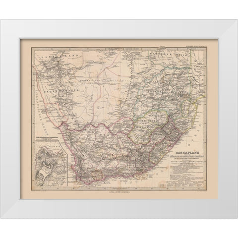 South Africa - Stieler 1885 White Modern Wood Framed Art Print by Stieler