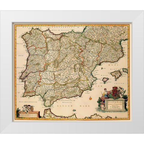 Spain Portugal - Visscher 1681 White Modern Wood Framed Art Print by Visscher