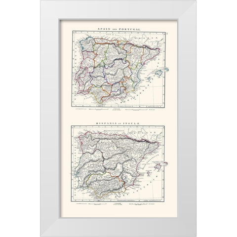 Spain Portugal - Arrowsmith 1828 White Modern Wood Framed Art Print by Arrowsmith