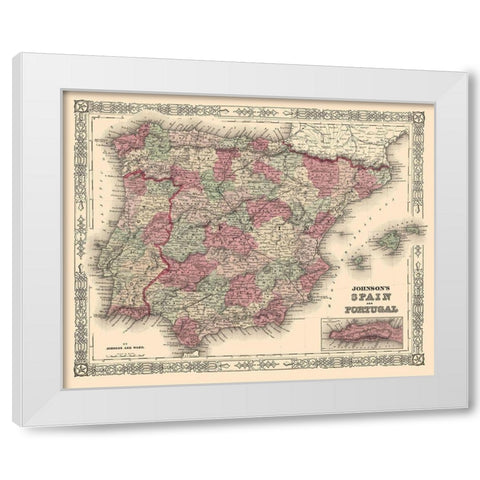 Spain Portugal - Johnson 1854 White Modern Wood Framed Art Print by Johnson