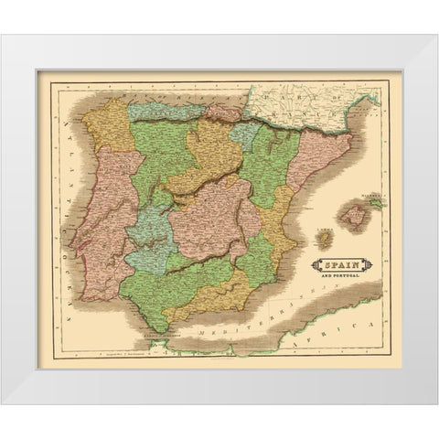 Spain Portugal - Hamilton 1831 White Modern Wood Framed Art Print by Hamilton