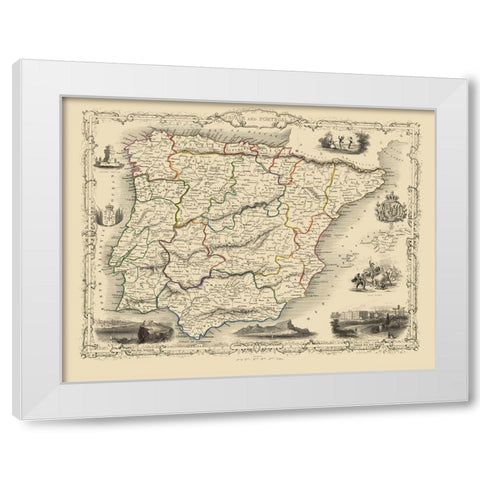 Spain Portugal - Martin 1851 White Modern Wood Framed Art Print by Martin