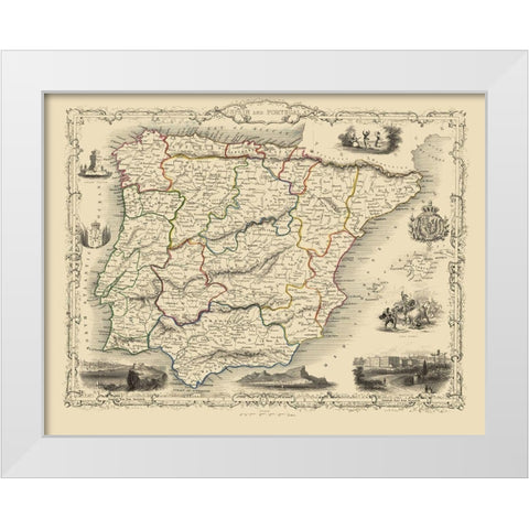 Spain Portugal - Martin 1851 White Modern Wood Framed Art Print by Martin