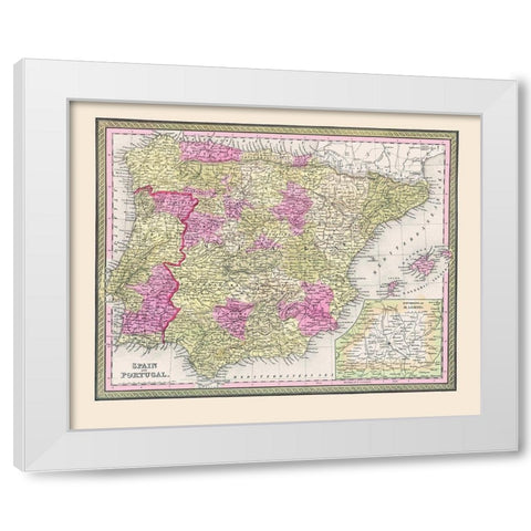 Spain Portugal - Cowperthwait 1850 White Modern Wood Framed Art Print by Cowperthwait