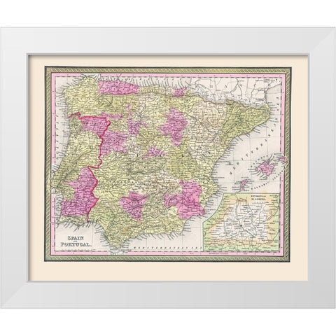 Spain Portugal - Cowperthwait 1850 White Modern Wood Framed Art Print by Cowperthwait