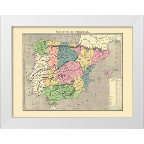 Spain Portugal - Goujon 1838 White Modern Wood Framed Art Print by Goujon