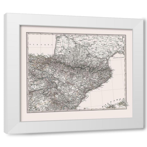 Northeast Spain Portugal - Perthes 1865 White Modern Wood Framed Art Print by Perthes
