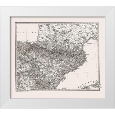 Northeast Spain Portugal - Perthes 1865 White Modern Wood Framed Art Print by Perthes