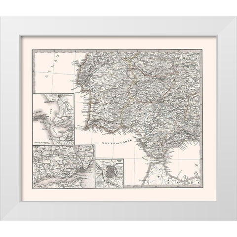 Southwest Spain Portugal - Perthes 1865 White Modern Wood Framed Art Print by Perthes