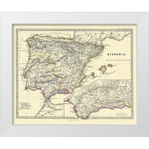 Hispania Iberian Peninsula - Perthes 1865 White Modern Wood Framed Art Print by Perthes