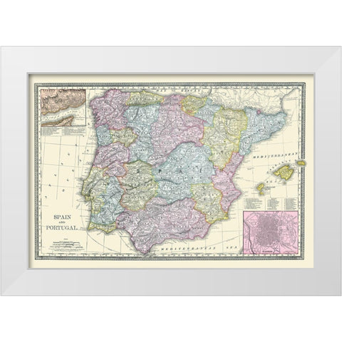 Spain Portugal - Rand McNally 1889 White Modern Wood Framed Art Print by Rand McNally