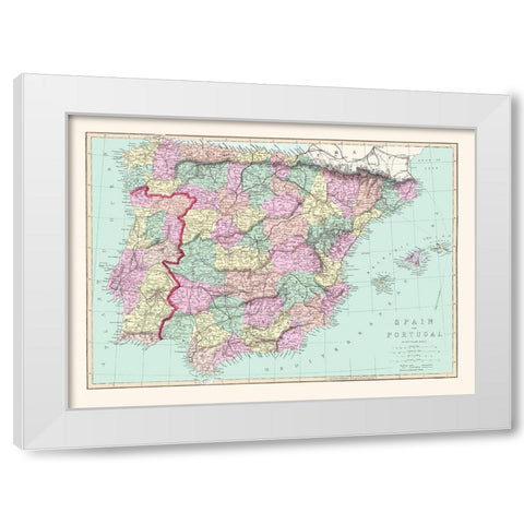 Spain Portugal - Williams 1873 White Modern Wood Framed Art Print by Williams