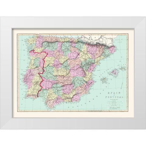 Spain Portugal - Williams 1873 White Modern Wood Framed Art Print by Williams