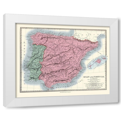 Spain Portugal - Stanford 1865 White Modern Wood Framed Art Print by Stanford