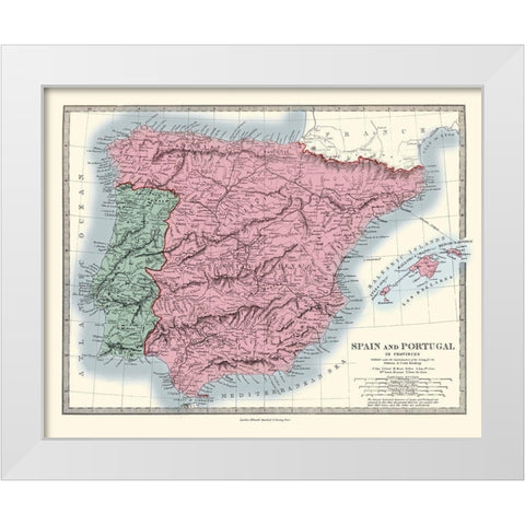 Spain Portugal - Stanford 1865 White Modern Wood Framed Art Print by Stanford