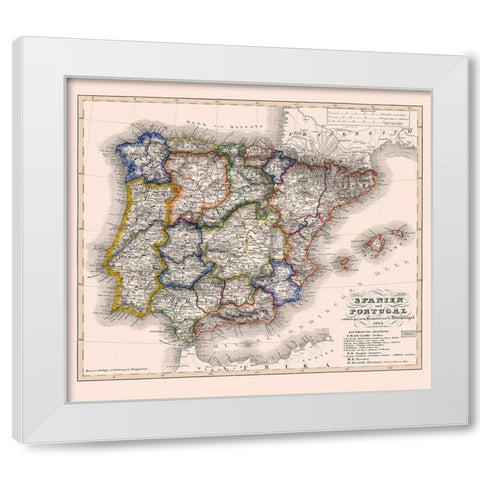 Spain Portugal - Perthes 1834 White Modern Wood Framed Art Print by Perthes