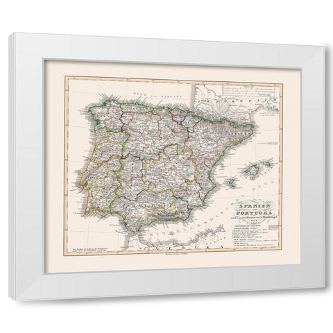 Spain Portugal - Perthes 1834 White Modern Wood Framed Art Print by Perthes