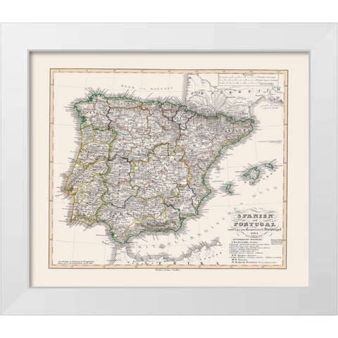 Spain Portugal - Perthes 1834 White Modern Wood Framed Art Print by Perthes