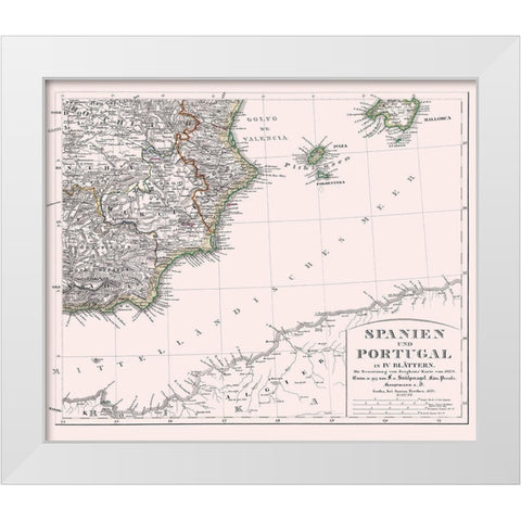 Southeast Spain Portugal - Perthes 1850 White Modern Wood Framed Art Print by Perthes