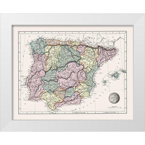 Spain Portugal - Arrowsmith 1825 White Modern Wood Framed Art Print by Arrowsmith