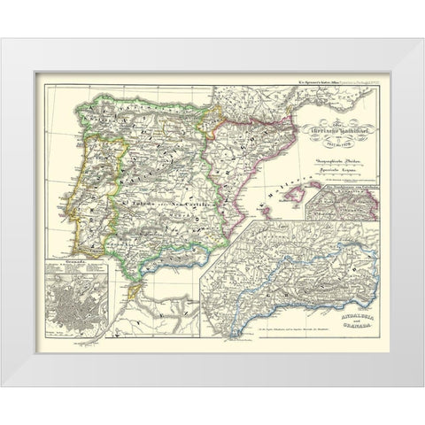 Spain Portugal - Perthes 1854 White Modern Wood Framed Art Print by Perthes