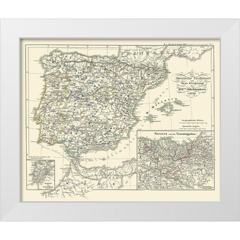Spain Portugal - Perthes 1854 White Modern Wood Framed Art Print by Perthes