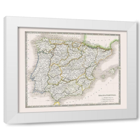 Spain Portugal - Dower 1844 White Modern Wood Framed Art Print by Dower