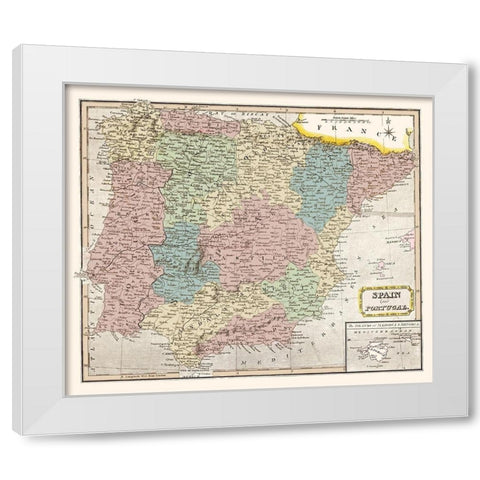 Spain Portugal - Oddy 1811 White Modern Wood Framed Art Print by Oddy