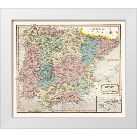 Spain Portugal - Oddy 1811 White Modern Wood Framed Art Print by Oddy