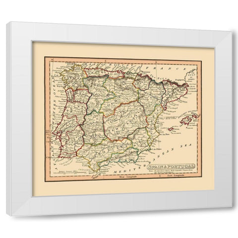 Spain Portugal - Thomas 1835 White Modern Wood Framed Art Print by Thomas