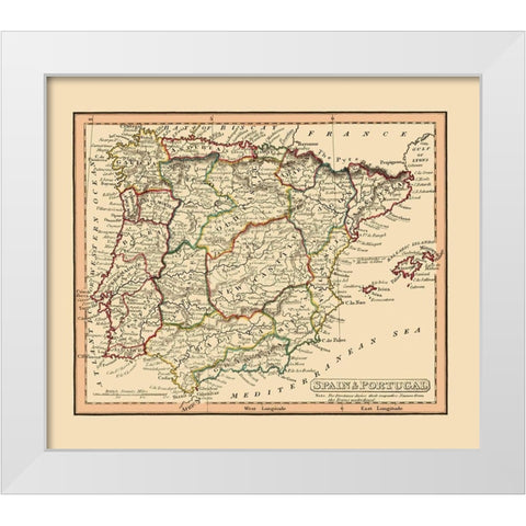 Spain Portugal - Thomas 1835 White Modern Wood Framed Art Print by Thomas