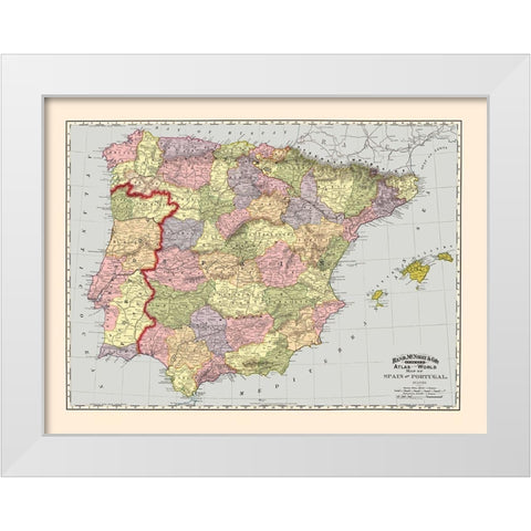 Spain Portugal - Rand McNally 1897 White Modern Wood Framed Art Print by Rand McNally